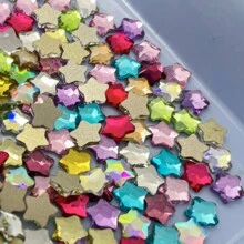 50 件彩色星星 3D 美甲装饰 颜色尺寸随机混合发货 彩色星星美甲平底不对称五角星玫瑰红海蓝浅粉色立体美甲水钻装饰 DIY 美甲饰品美甲宝石美甲用品