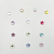 50 件彩色星星 3D 美甲装饰 颜色尺寸随机混合发货 彩色星星美甲平底不对称五角星玫瑰红海蓝浅粉色立体美甲水钻装饰 DIY 美甲饰品美甲宝石美甲用品