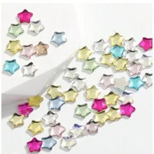 50 件彩色星星 3D 美甲装饰 颜色尺寸随机混合发货 彩色星星美甲平底不对称五角星玫瑰红海蓝浅粉色立体美甲水钻装饰 DIY 美甲饰品美甲宝石美甲用品