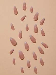 24pcs Almond Shaped False Nails In Clear Nude With Transparent Waterdrop Shape False Nails, Jelly Glue And Nail File Press On Nails Nail Supplies - Multicolor - View 2
