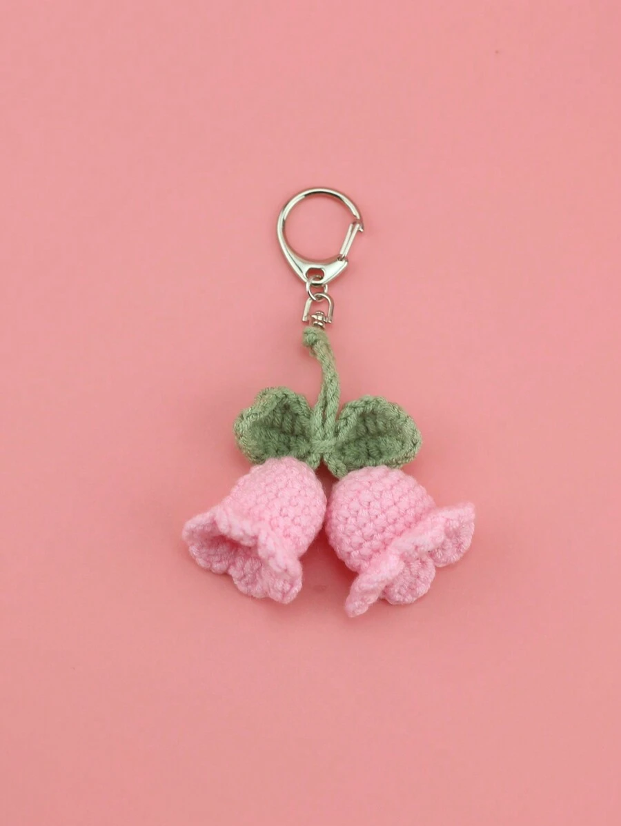 Crochet Wind Chime Lily Flower Keychain Bag Charm Cute Keychain Crochet Crochet Accessories Valentines - Baby Pink - View 1