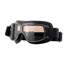 1Storm Motorcycle Scooter Mopeds Goggles Half Helmet Vintage Vespa Pilot Aviator Style, GK_631 Black Frame Clear Lens - Dark Grey - View 1