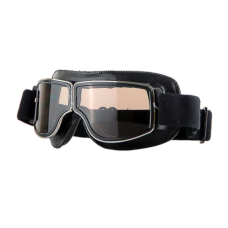 1Storm Motorcycle Scooter Mopeds Goggles Half Helmet Vintage Vespa Pilot Aviator Style, GK_631 Black Frame Clear Lens - Dark Grey - View 1