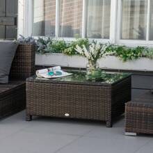 Outsunny Outdoor PE Rattan Coffee Table, Rectangular Garden Tea Table W/ Tempered Glass Top - Brown - View 5