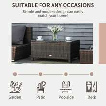 Outsunny Outdoor PE Rattan Coffee Table, Rectangular Garden Tea Table W/ Tempered Glass Top - Brown - View 3