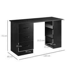 HOMCOM 120cm Computer Desk, Writing Table, PC Workstation With 3 Storage Shelves And Drawers - Black - View 3