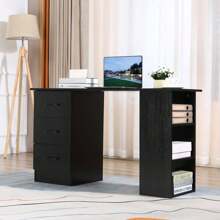 HOMCOM 120cm Computer Desk, Writing Table, PC Workstation With 3 Storage Shelves And Drawers - Black - View 9