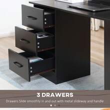 HOMCOM 120cm Computer Desk, Writing Table, PC Workstation With 3 Storage Shelves And Drawers - Black - View 7