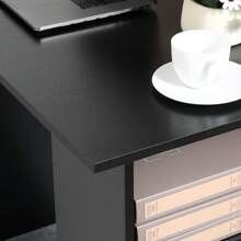 HOMCOM 120cm Computer Desk, Writing Table, PC Workstation With 3 Storage Shelves And Drawers - Black - View 4