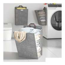 Cesto Grande Ropa Sucia, Plegable, Bote Ropa,Cesta De Lavandería, Sobre La Pared Cesto De Ropa Sucia Para Cuarto De Baño, Dormitorio, Organizador Plegable De Tela - Gris - Ver 4