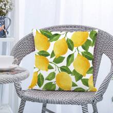 1 Pièce Housse De Coussin Imprimée Jaune Avec Un Motif De Feuille D'arbre De Citron, Housse De Coussin Décorative Pour Canapé À La Maison
