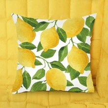 1 Pièce Housse De Coussin Imprimée Jaune Avec Un Motif De Feuille D'arbre De Citron, Housse De Coussin Décorative Pour Canapé À La Maison