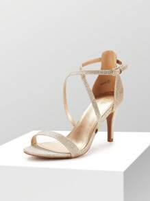 Women Cross Strappy High Heels Fashionable Stilettos Open Toe Pump Heel Sandals For Wedding Evening Party Homecoming,Valentine's Day - 金色亮片 - 查看 4