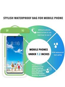 1 件通用防水手机袋，适用于海滩和泳池 - 保护您的手机免受水损坏智能手机户外活动沙滩包按扣漂浮防水手机沙滩包透明假日包假日必备品夏季度假基本款游泳包游泳者热带海岸氛围沙滩包游泳夏季岛屿度假海滩配件适合女孩男孩男士女士 - 綠色 - 查看 2
