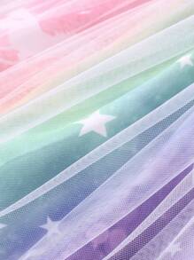 Young Girl's Colorful Unicorn Printed Mesh Dress With Ruffle Hem For Summer