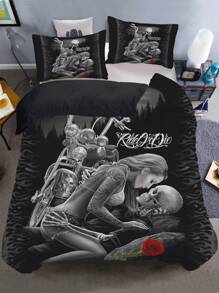 3pcs Skeleton Print Bedding Set, Soft Comfortable Comforter Cover, For Bedroom, Guest Room (1*Comforter Cover + 2*Pillowcase, Without Core)