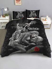 3pcs Skeleton Print Bedding Set, Soft Comfortable Comforter Cover, For Bedroom, Guest Room (1*Comforter Cover + 2*Pillowcase, Without Core)