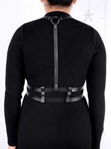 1件加大码女士PU皮革束缚腰带，时尚外穿腰带，万圣节束缚带 - 黑色 - 查看 5