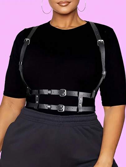 1pc Plus Size Women's Pu Leather Bondage Belt, Fashionable Waist Belt For Outerwear Harness Halloween