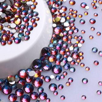 1440 Piezas De Diamantes De Imitación Planos De Vidrio Mixto Con Fondo Plateado Para Decoración De Arte De Uñas Diy