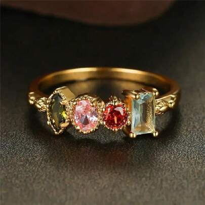 1pc Vintage Promise Ring Inlaid Waterish Zirconia Engagement Wedding Ring For Brides Evening Party Decor Gift For Your Love