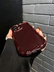 1pc TPU Cream & Burgundy Heart Shockproof Phone Case Compatible With IPhone 11 12 13 14 15 16 16Pro 16Plus 16ProMax 17Air 17ProMax