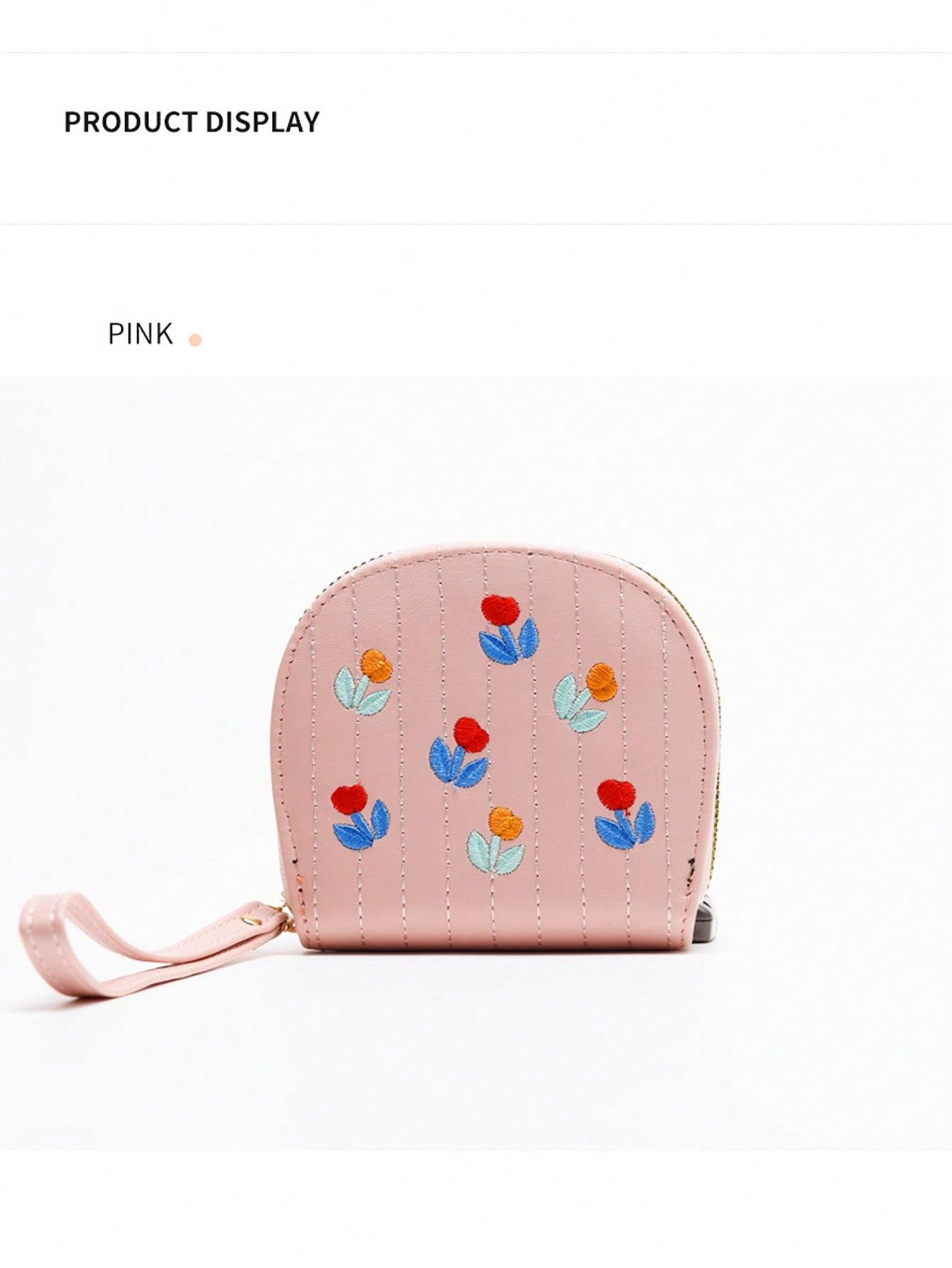 Eine Pu Bestickte Kurze Brieftasche Mit Mehreren Kartensteckplätzen, Antidiebstahlfunktion