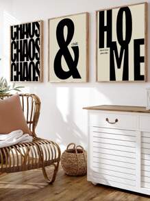 3 件，复古风格黑色和米色引文，Chill Home，Chaos，纹理单色海报，印刷帆布画，无框架，墙壁艺术 - 彩色 - 查看 1