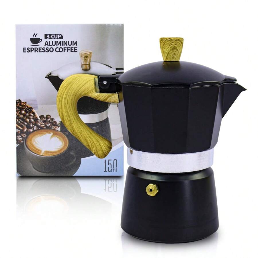 Cafetera italiana de aluminio con capacidad de 150 ml, - Negro - Ver 1