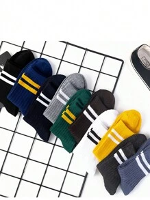 10對男士條紋圖案中筒襪 - 彩色 - 查看 3