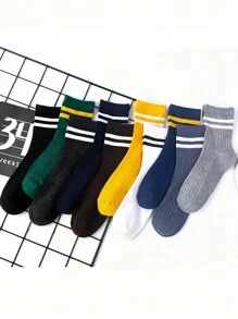 10對男士條紋圖案中筒襪 - 彩色 - 查看 2