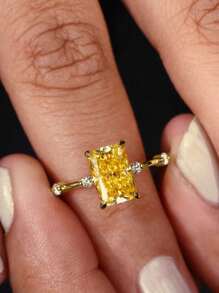 1 件优雅方晶锆石戒指，适合女士，情人节礼物，结婚周年派对珠宝，妈妈，母亲，母亲节，礼物 - 1# - 查看 16