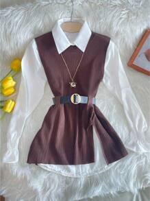 Women Two-Piece Outfits - Chocolate Brown - View 1
