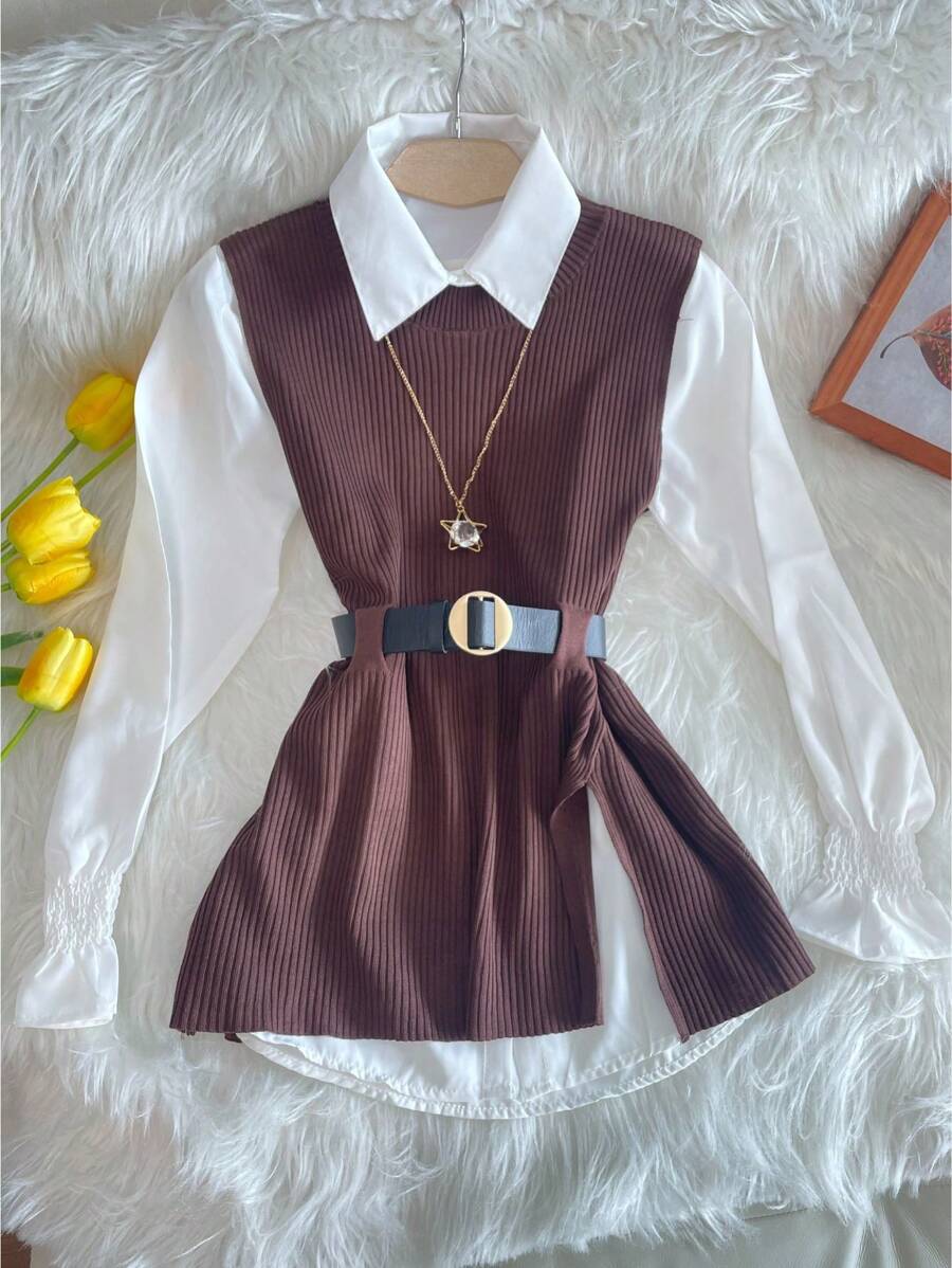 Women Two-Piece Outfits - Chocolate Brown - View 1