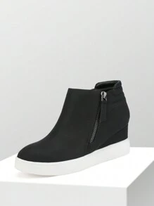Women's Platform Wedge Sneakers Ankle Booties With An Elastic Strap And Inside Zipper Enhances Comfort - 黑色/PU - 查看 4
