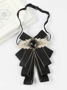 1pc Ladies' Casual Solid Color Imitation Gemstone Wing Bow Tie, Suitable For Dating, Party & Event Outfits Vintage  Christmas - Multicolor - View 9