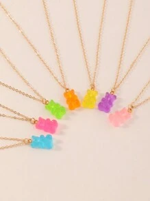 7入組多色小熊吊墜項鍊,適用於兒童