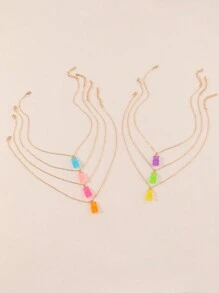 7入組多色小熊吊墜項鍊,適用於兒童