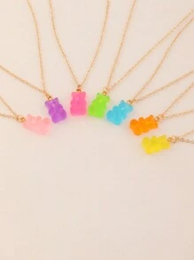 7入組多色小熊吊墜項鍊,適用於兒童