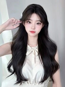 【韓劇女主角】蕾絲假髮女性長髮蓬鬆自然分大波浪長捲髮全套假髮 - 黑色 - 查看 2