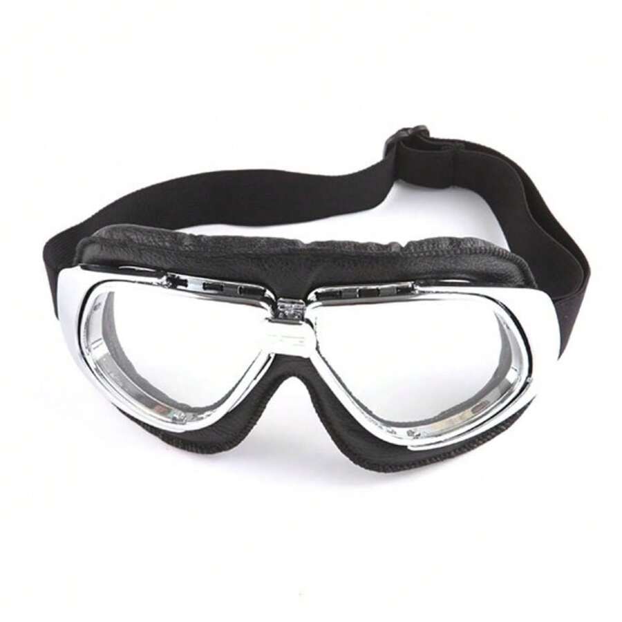 1Storm Motorcycle Scooter Mopeds Goggles Half Helmet Vintage Vespa Pilot Aviator Style,Bronze Frame Clear Lens - Silver - View 1