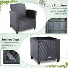 Gymax 3PCS Outdoor Patio Rattan Conversation Set W/ Beige & Navy Cushion