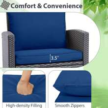 Gymax 3PCS Outdoor Patio Rattan Conversation Set W/ Beige & Navy Cushion