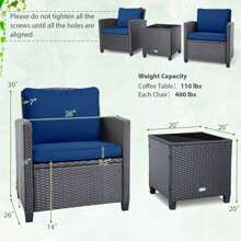 Gymax 3PCS Outdoor Patio Rattan Conversation Set W/ Beige & Navy Cushion