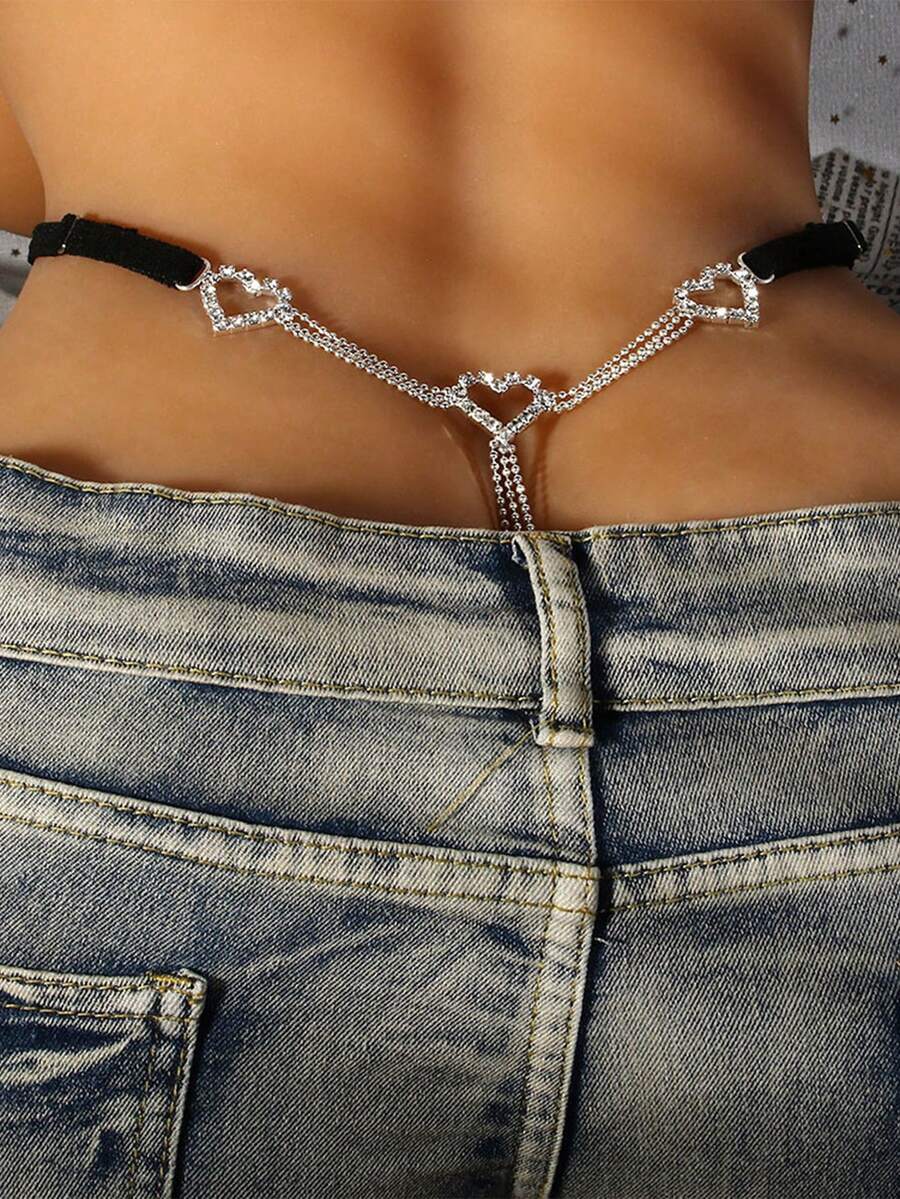 1 Miếng Xu hướng: Cắt giảm Tim & Đồ trang trí Rhinestone Gợi cảm Quần lót Thong Dây chuyền cơ thể Đối với phụ nữ - Bạc - Xem 1