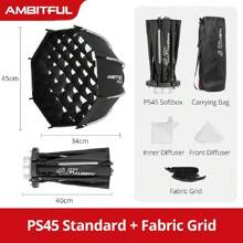 Ambitful Ps45 45cm快速安裝可攜式迷你八角軟箱,帶有bowens底座和蜂巢格,可用於攝影燈 - 黑色 - 查看 3