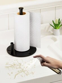 1個帶噴霧瓶的廚房紙巾架,適用於標準和大型卷筒,黑色檯面餐巾紙散裝架 - 黑色 - 查看 1