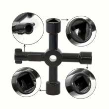 1pc 4-In-1 Multi-Purpose Electric Control Cabinet Repair Wrench, Elevator Water Meter Valve Cross Key Wrench - Black - View 2