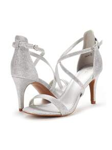 Women Cross Strappy High Heels Fashionable Stilettos Open Toe Pump Heel Sandals For Wedding Evening Party Homecoming,Valentine's Day - Bạc - Xem 5
