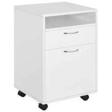 HOMCOM 60cm Storage Cabinet W/ Drawer Open Shelf Metal Handles 4 Wheels Office Home Organiser Mobile Printer - White - View 3
